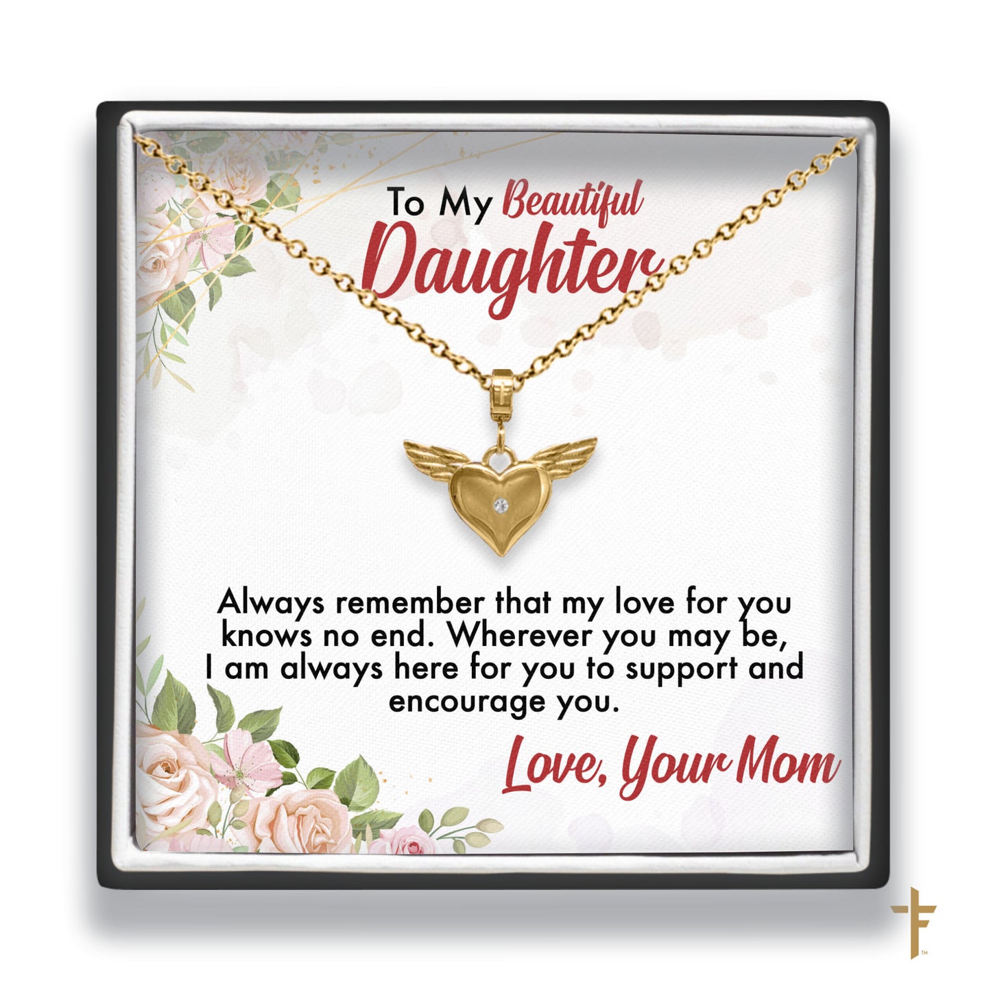 To My Beautiful Daughter Angel Heart Necklace