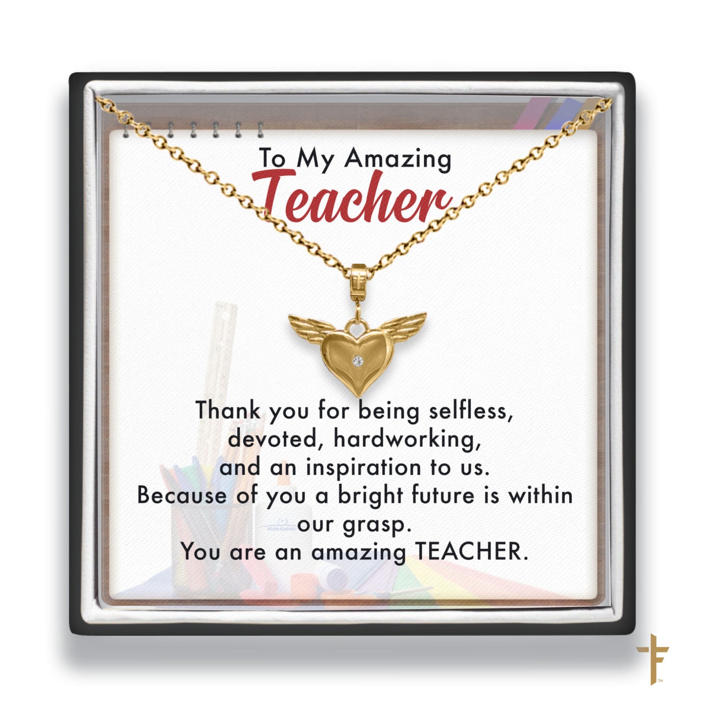 To My Amazing Teacher Angel Heart Necklace