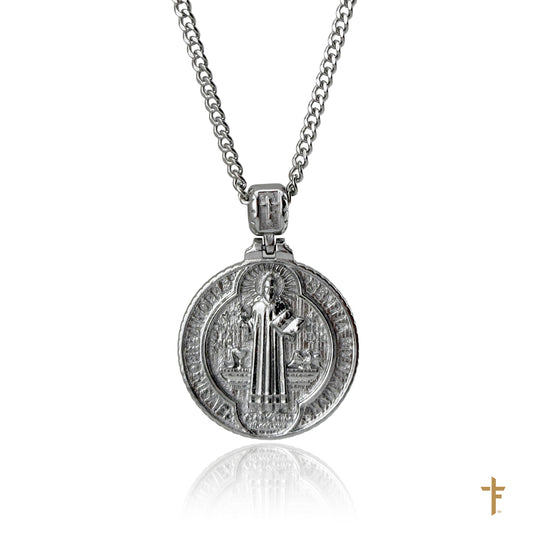 Saint Benedict 3D Crafted Necklace (Silver)