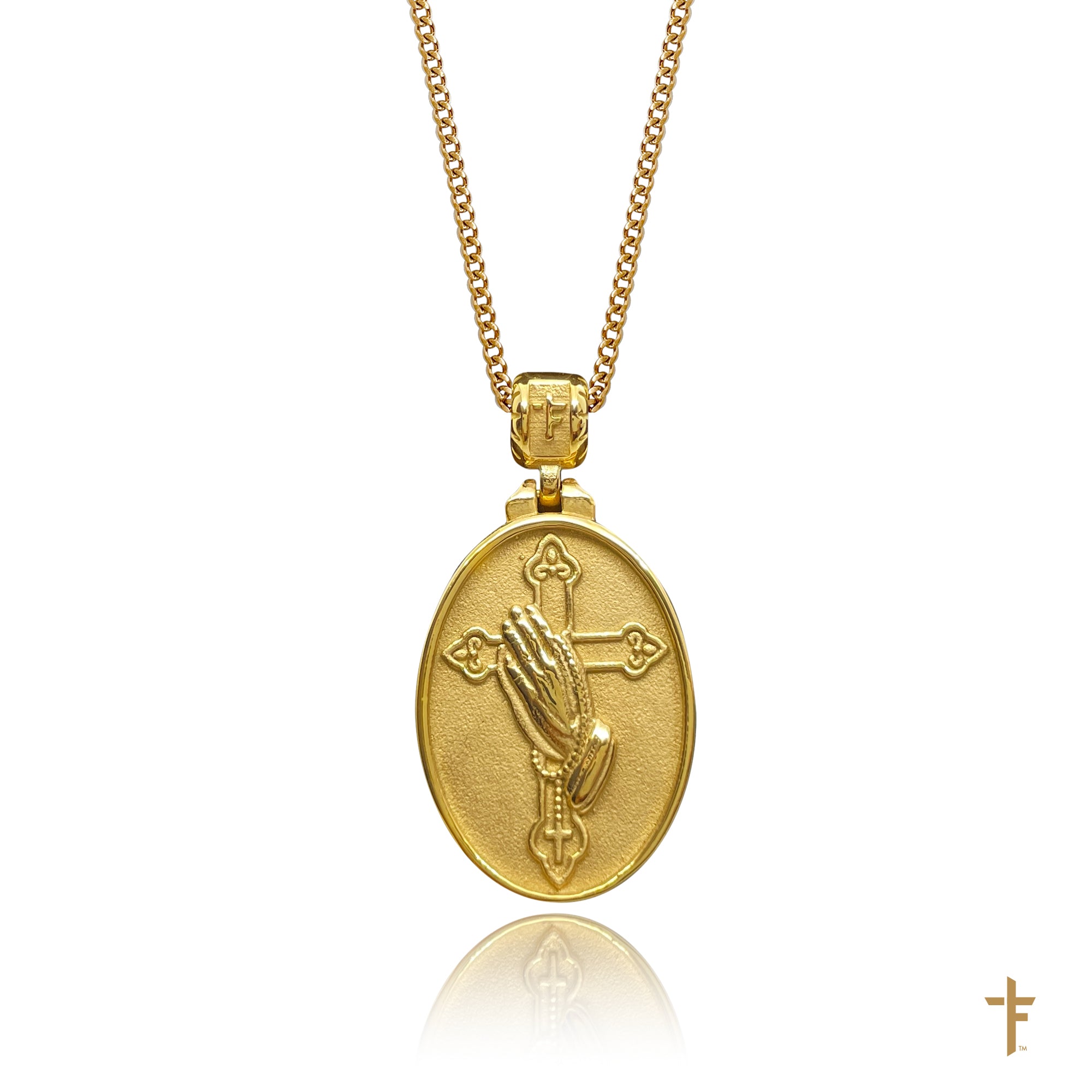 Solid Yellow Gold Saint Jude Pray For Us Diamond Oval Frame Pendant Necklace