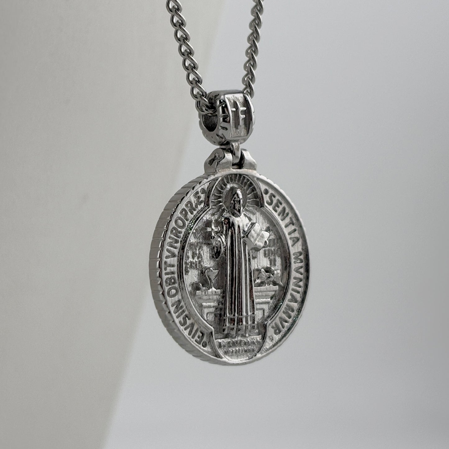 Saint Benedict 3D Crafted Necklace (Silver)