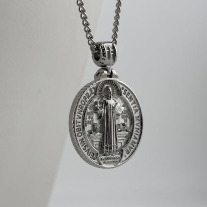 Saint Benedict 3D Crafted Necklace (Silver)