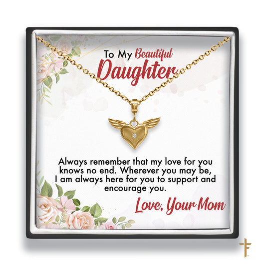 To My Beautiful Daughter Angel Heart Necklace