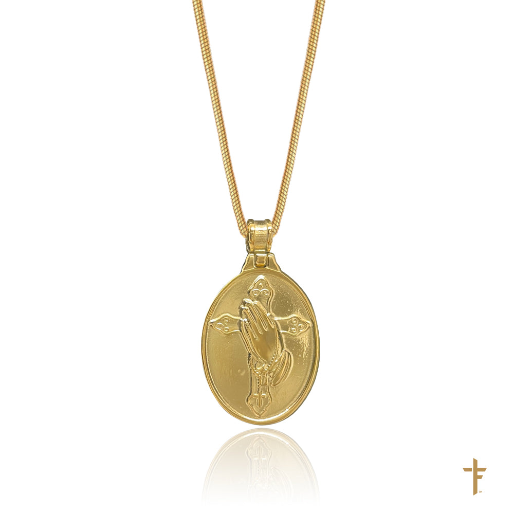 Gold plated Sterling Silver 24mm Round St Christopher Necklace with Rope  Chain