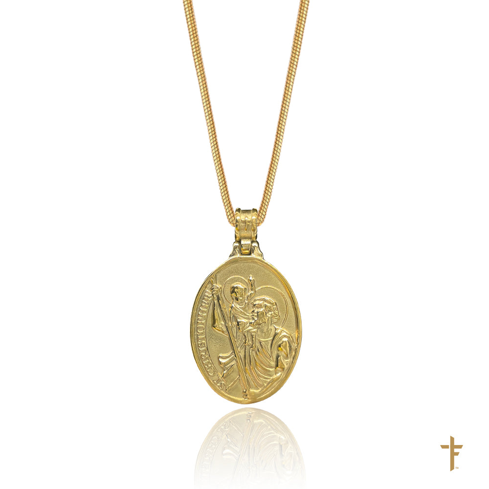 14K Solid Yellow Gold St. Christopher Medal Pendant Charm 24 MM Round  Necklace Charm 0.6 MM Box Chain Engraved, Personalized, Custom - Etsy