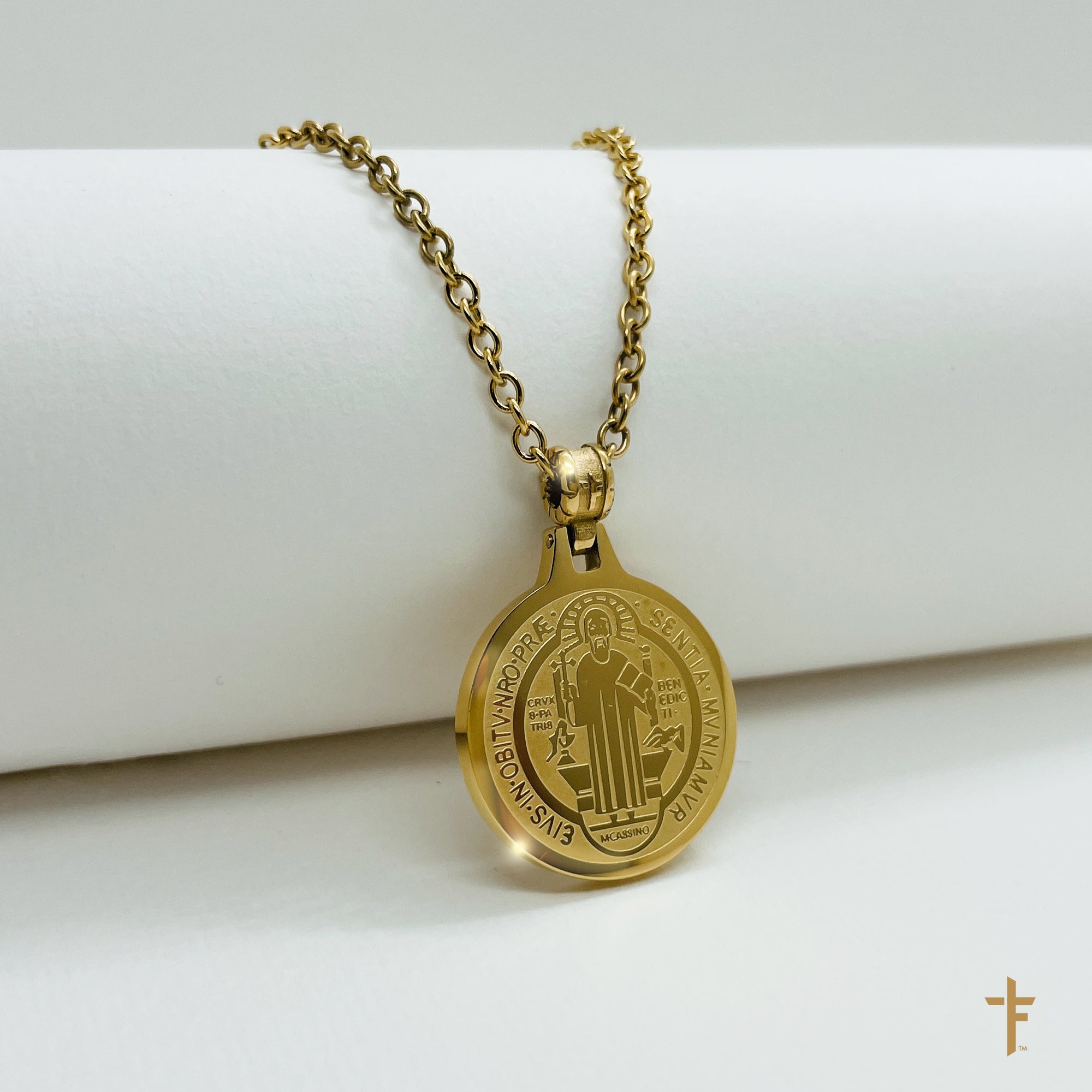 Sanctus | Gold-tone St. Benedict Medal Necklace | In stock! | Lucleon